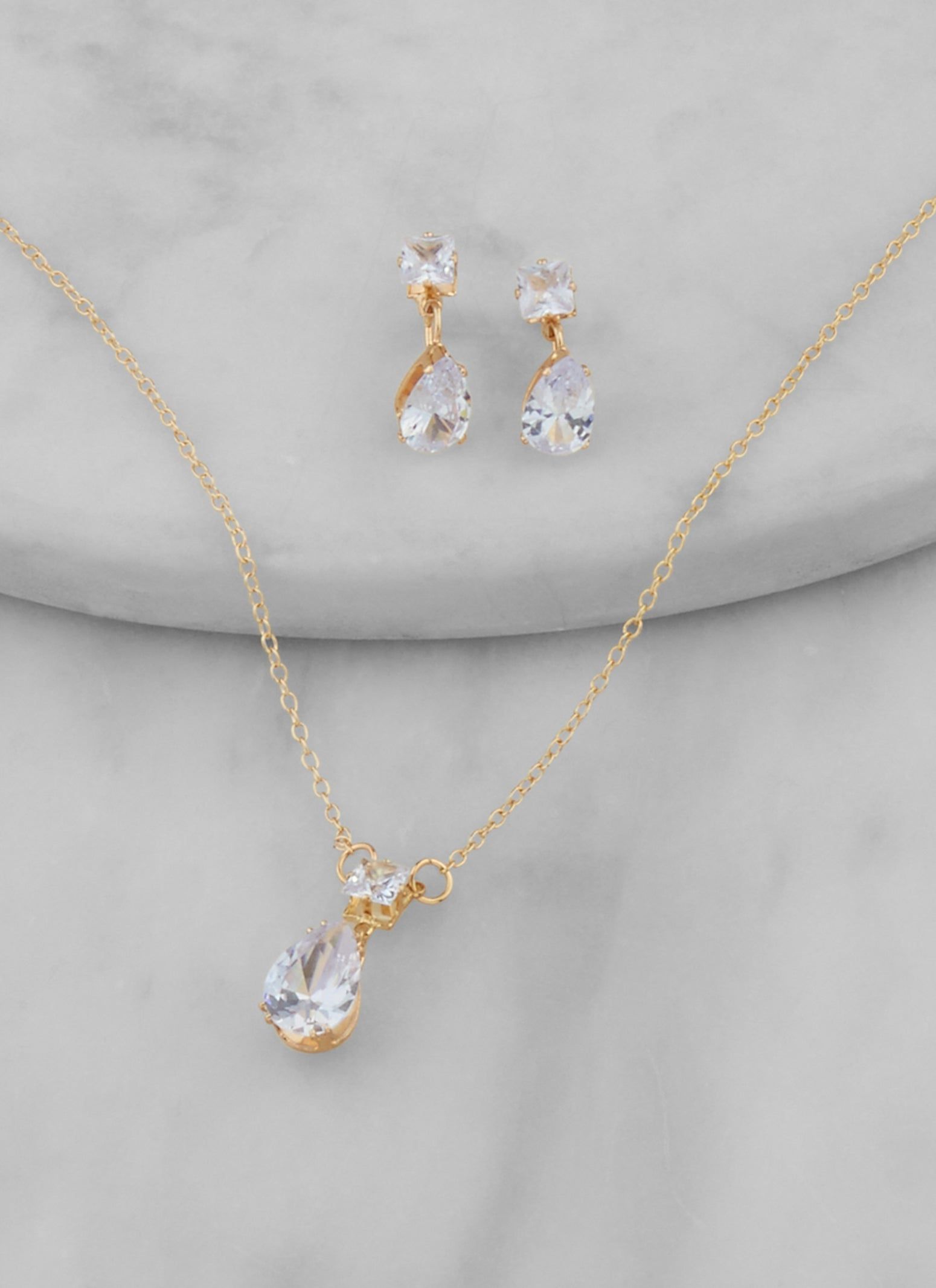 Cubic Zirconia Teardrop Pendant Necklace and Drop Earrings sold by Rainbow product image thumbnail 2
