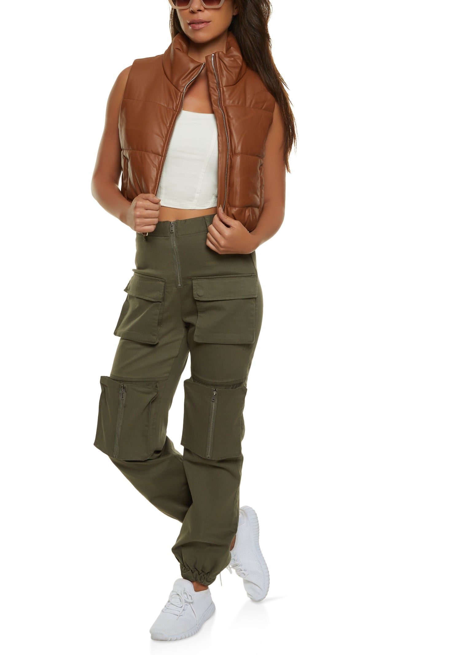 Faux Leather Cropped Puffer Vest sold by Rainbow product image thumbnail 2