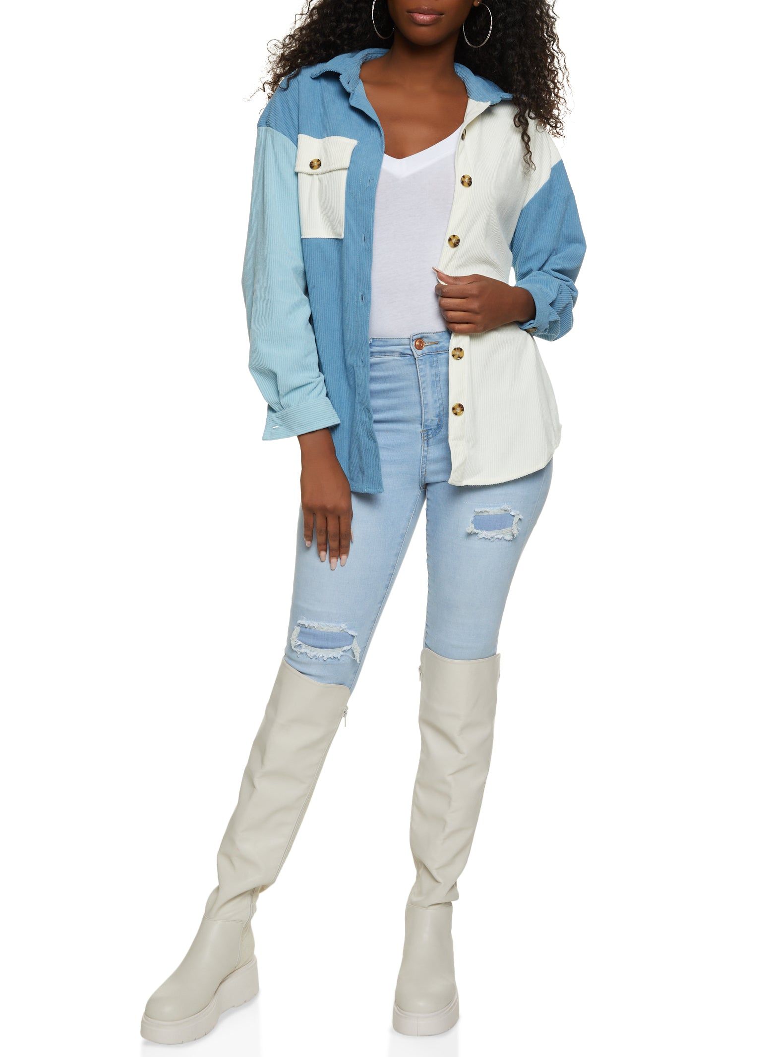 Corduroy Color Block Button Front Shirt sold by Rainbow product image thumbnail 2