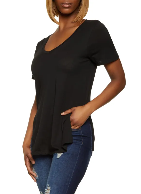 Basic Side Slit V Neck Tee sold by Rainbow