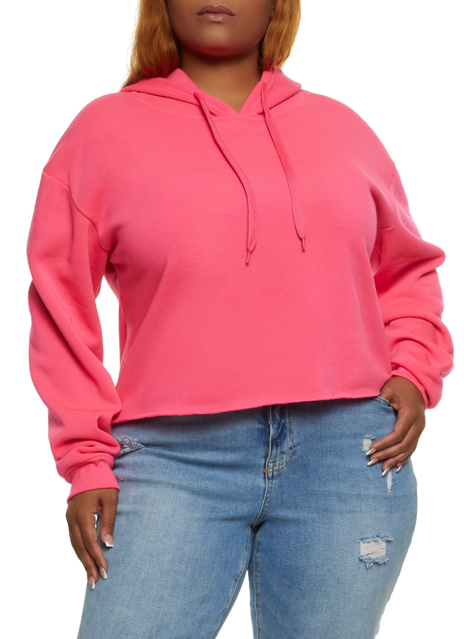 Plus Size Raw Hem Pullover Cropped Hoodie sold by Rainbow