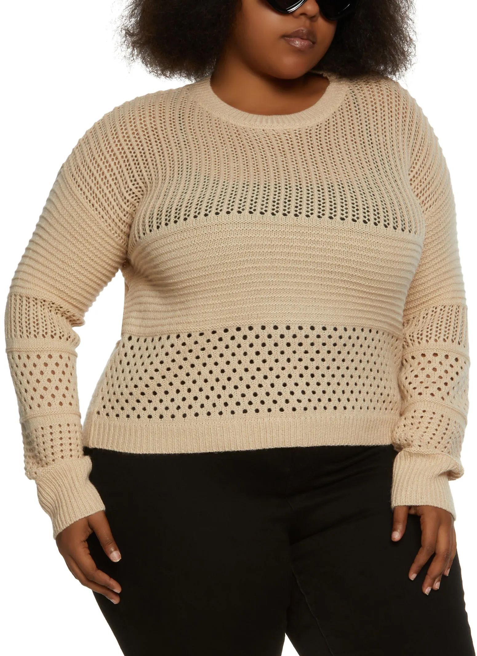 Plus Size Pointelle Knit Pullover Sweater sold by Rainbow