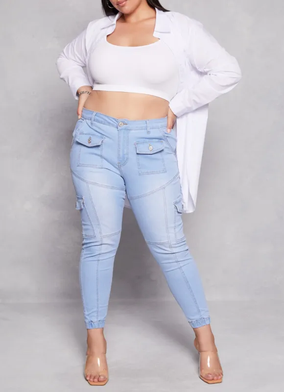 Plus Size VIP Cargo Denim Joggers sold by Rainbow