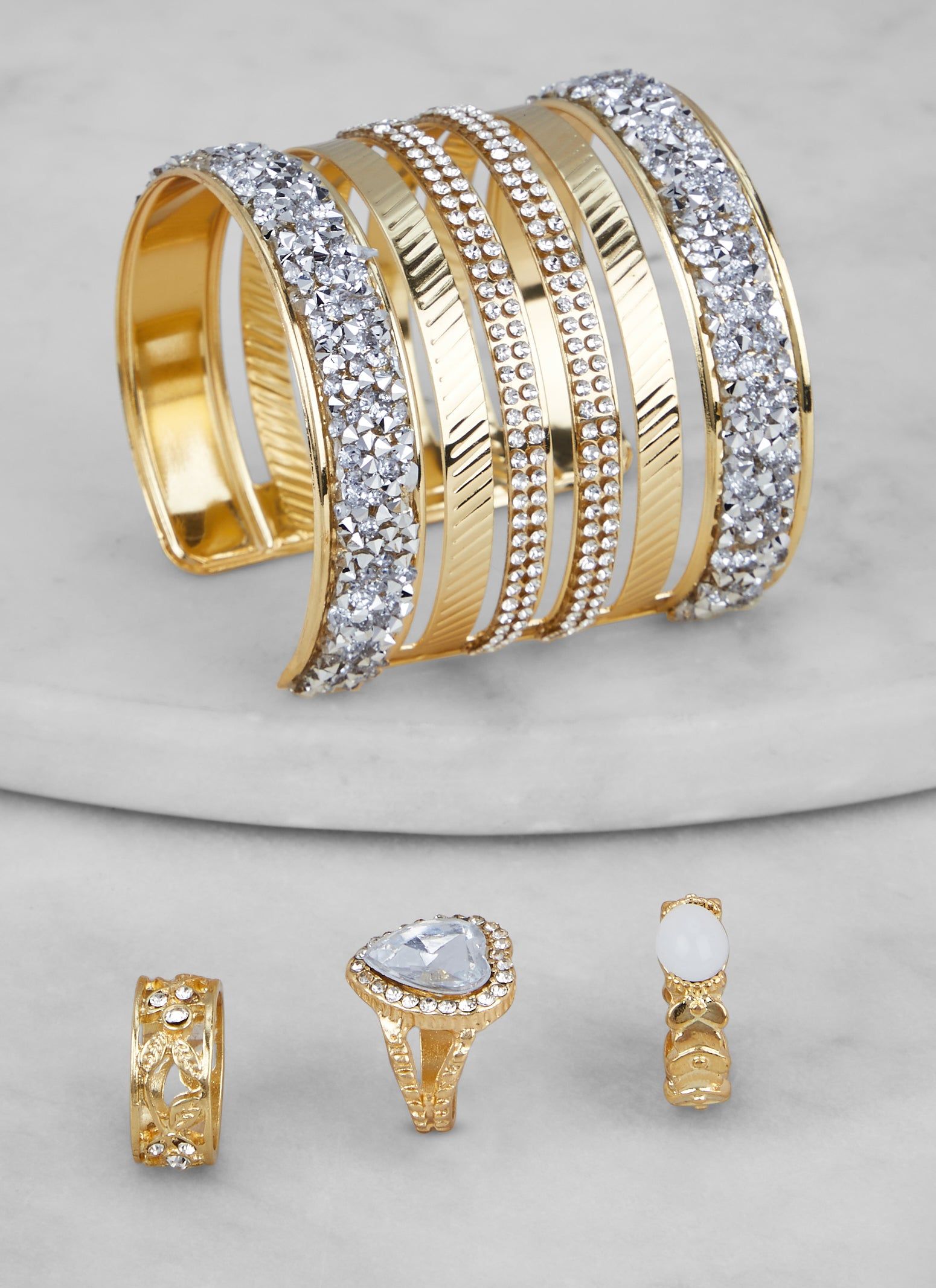 Rhinestone Cuff Bracelet and Ring Trio sold by Rainbow product image thumbnail 2