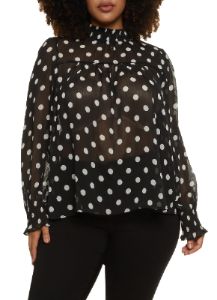 Plus Size Polka Dot Mock Neck Blouse sold by Rainbow