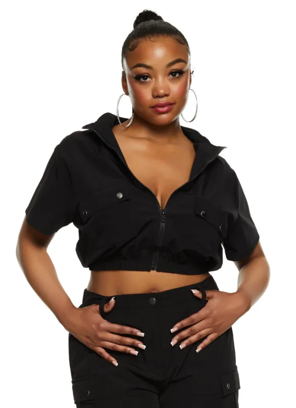 Plus Size Cargo Pocket Zip Front Crop Top sold by Rainbow