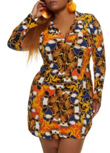Plus Size Rope Status Print Button Front Shirt Dress sold by Rainbow
