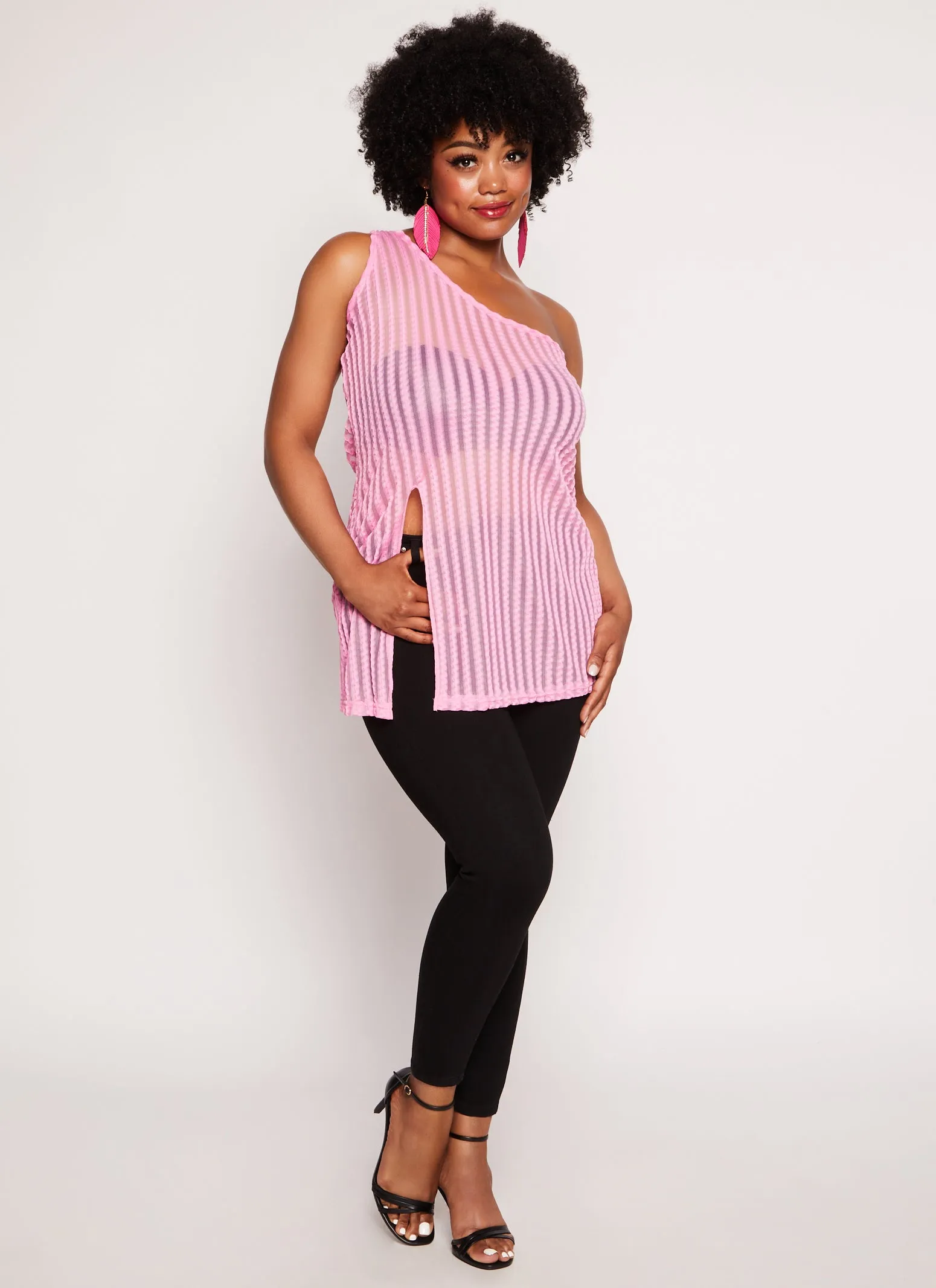 Plus Size Shadow Stripe One Shoulder Tank Top sold by Rainbow product image thumbnail 2