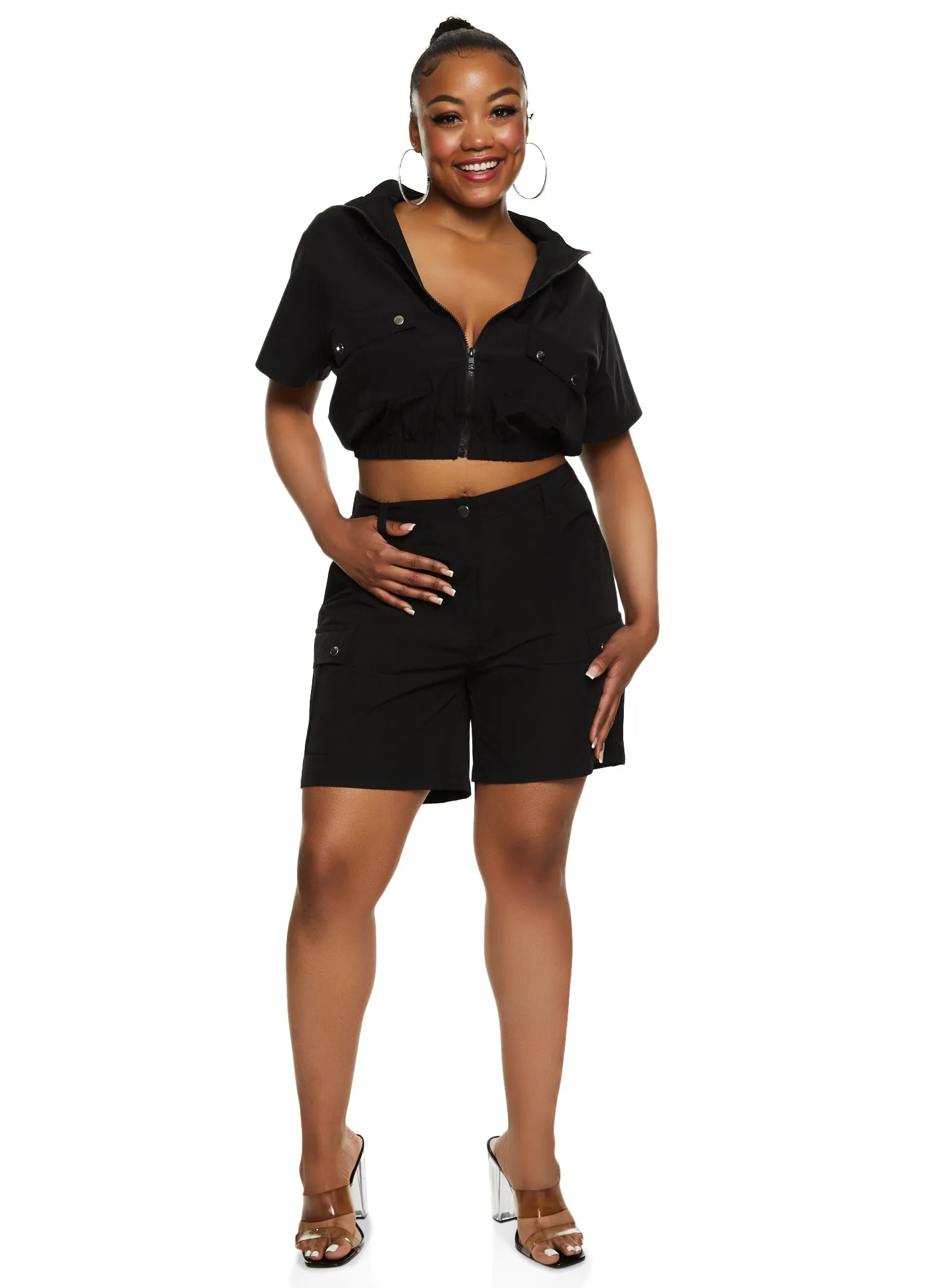 Plus Size Cargo Pocket Zip Front Crop Top sold by Rainbow product image thumbnail 2