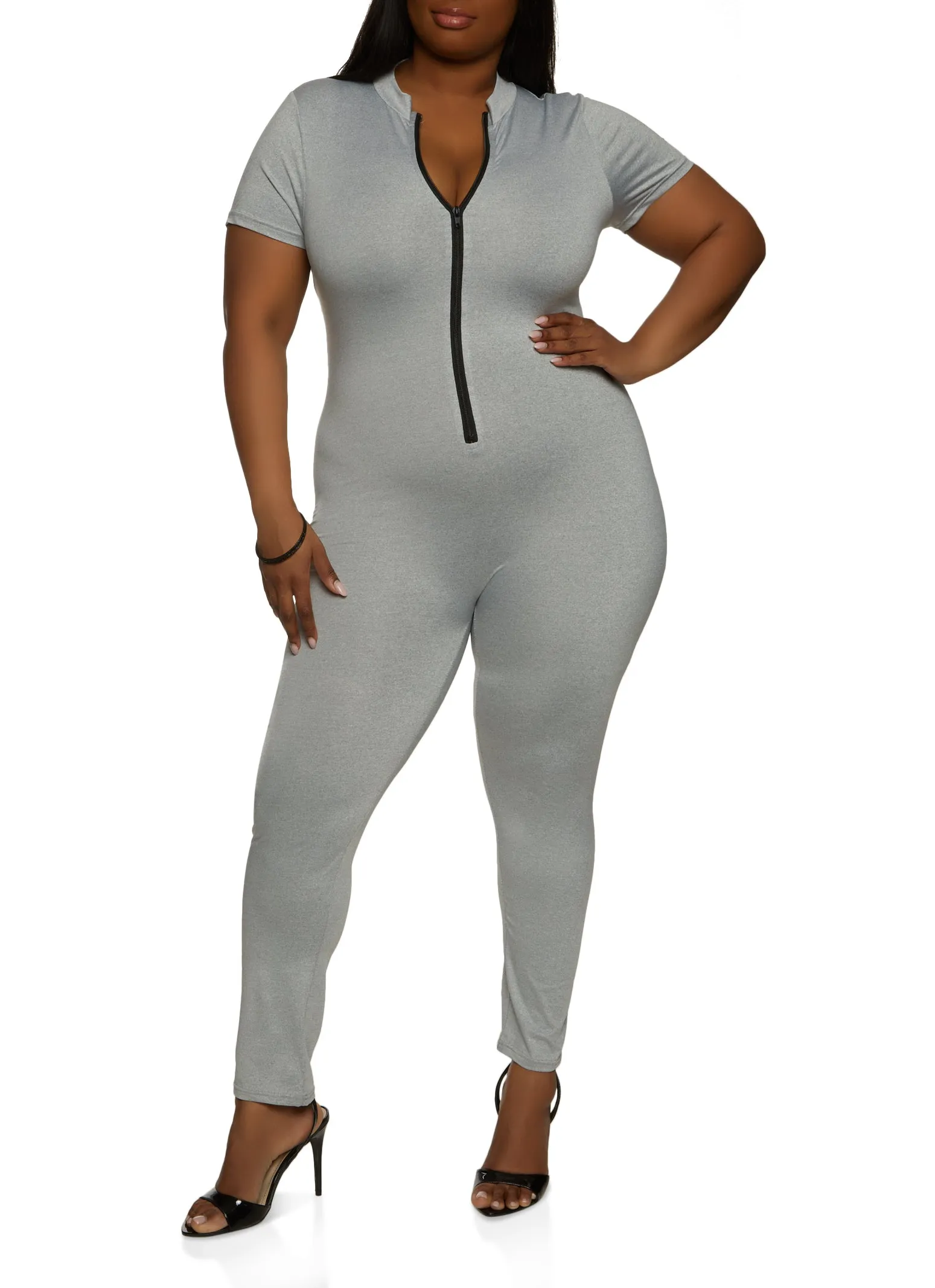 Plus Size Daisy Contrast Half Zip Jumpsuit sold by Rainbow