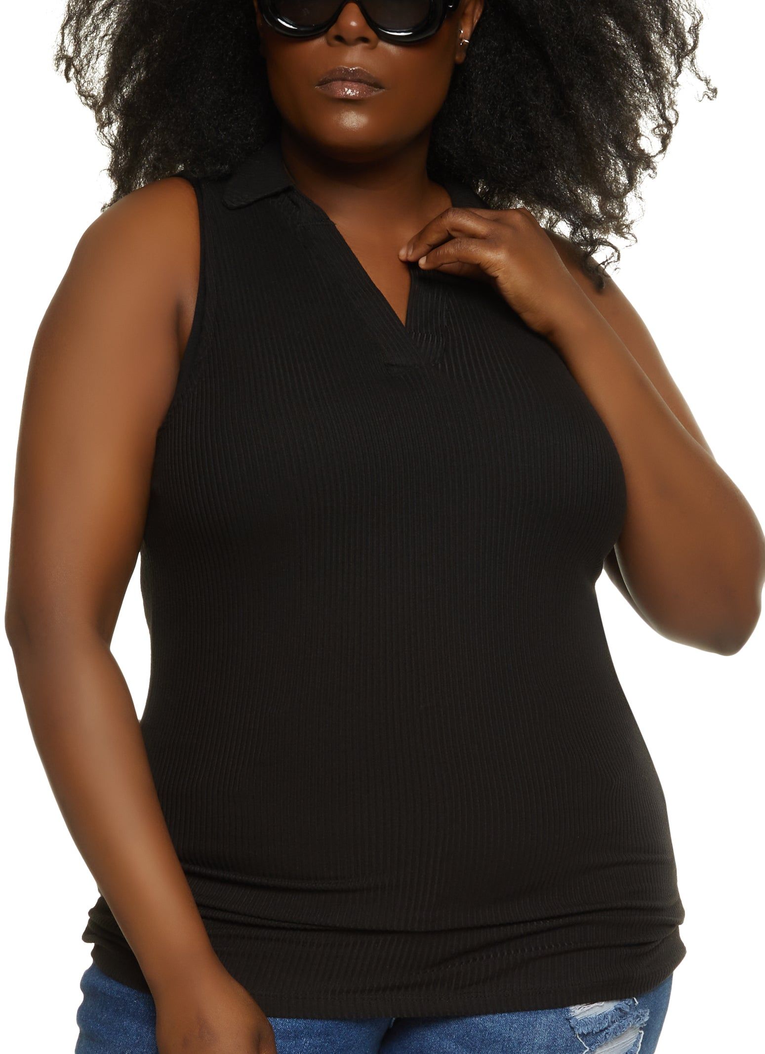 Plus Size Rib Knit Ruched Side Sleeveless Top sold by Rainbow