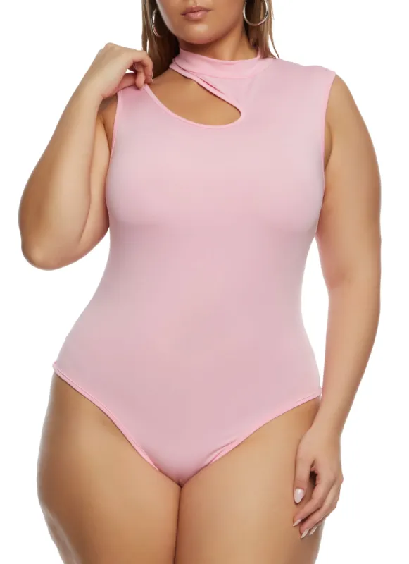 Plus Size Daisy Mock Neck Cut Out Tank Bodysuit sold by Rainbow