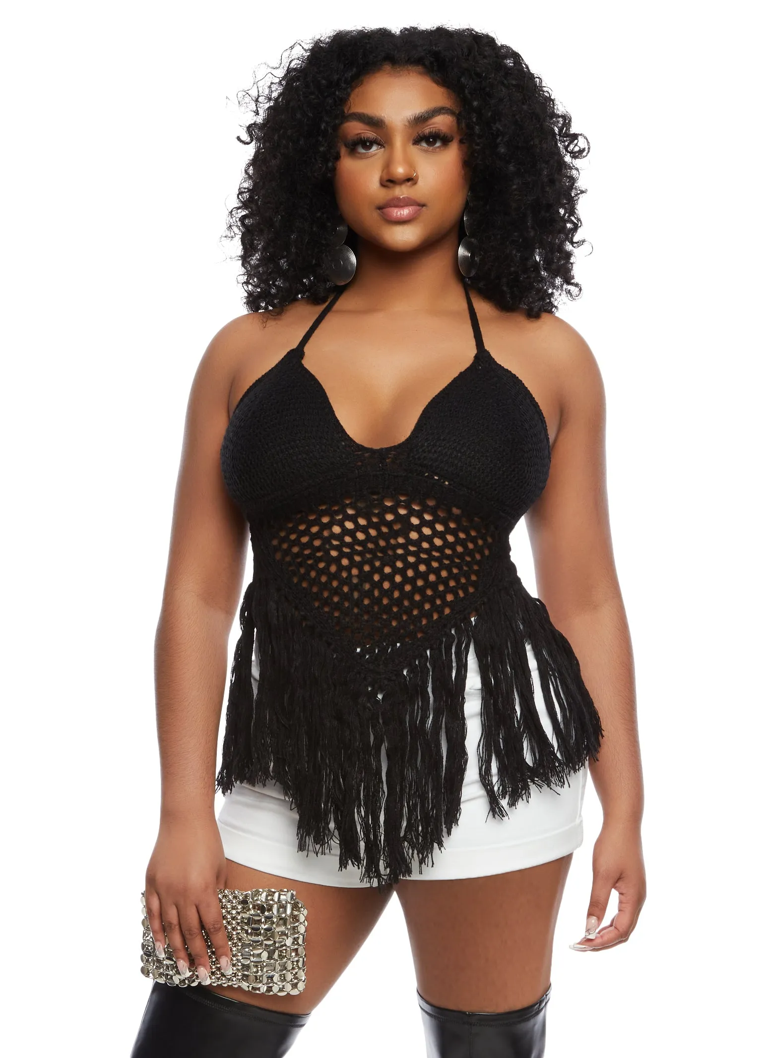 Crochet Fringe Halter Top sold by Rainbow