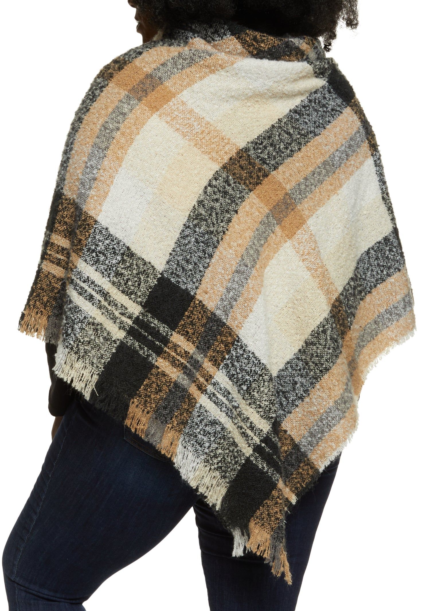 Plaid Horn Button Detail Poncho sold by Rainbow product image thumbnail 3