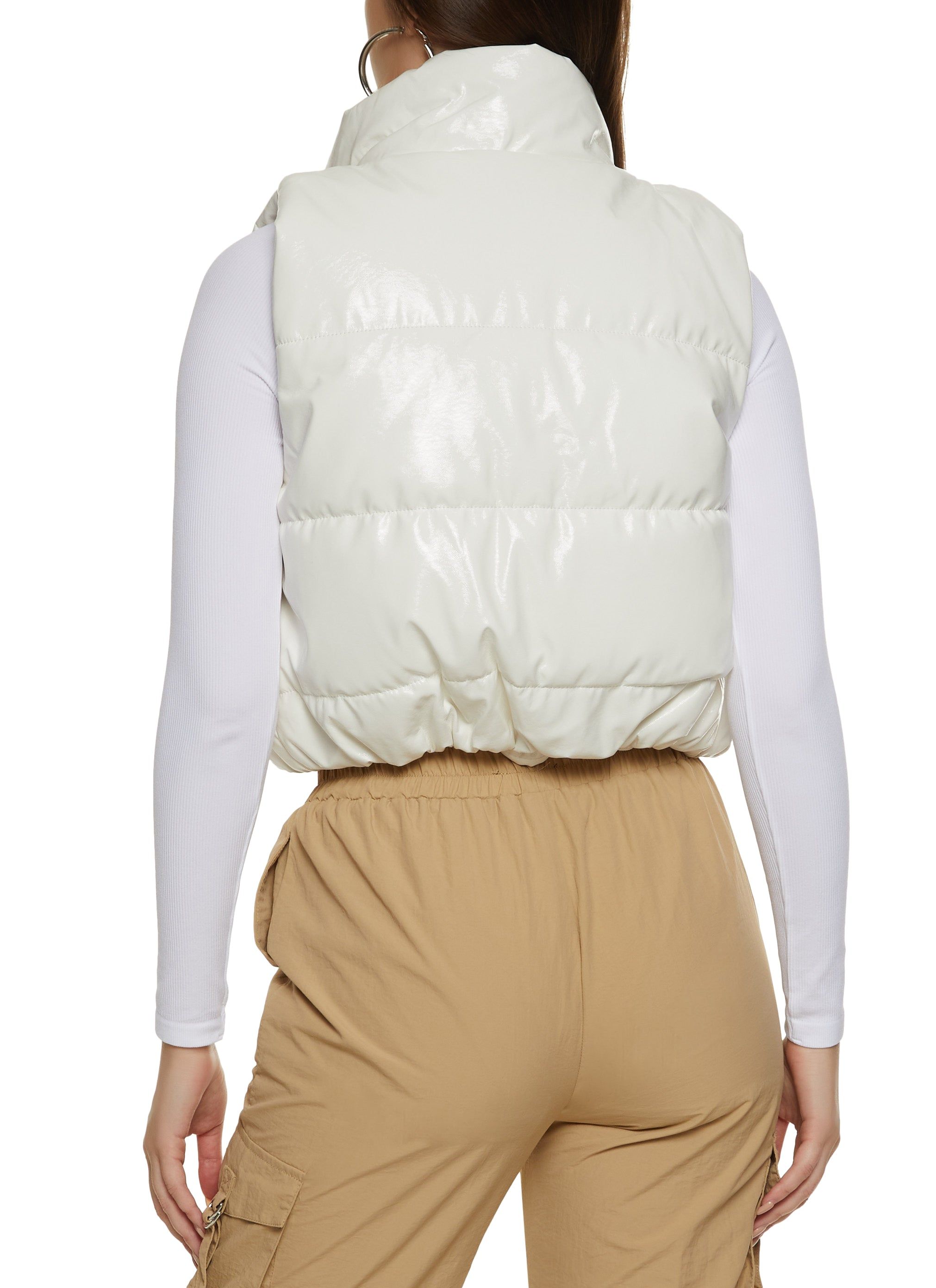 Cropped Faux Patent Leather Puffer Vest sold by Rainbow product image thumbnail 3