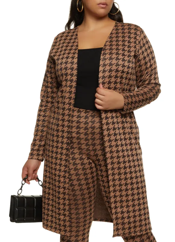 Plus Size Houndstooth Print Duster sold by Rainbow