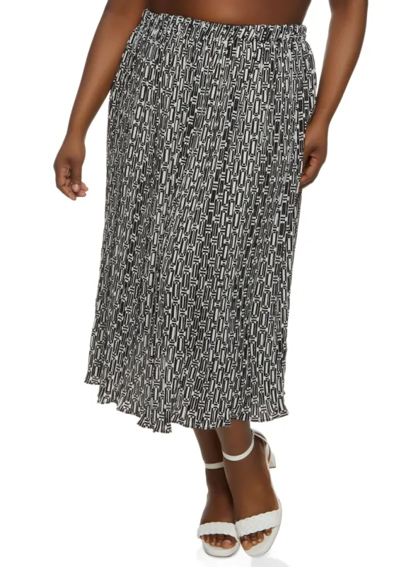 Plus Size Printed Plisse Maxi Skirt sold by Rainbow
