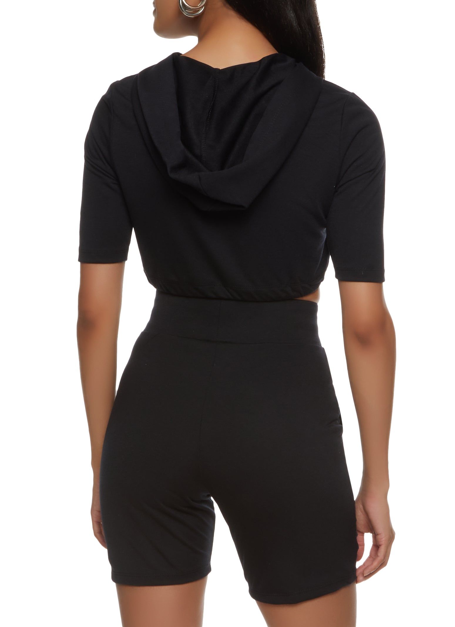 Half Button Cropped Drawstring Hooded Tee sold by Rainbow product image thumbnail 3