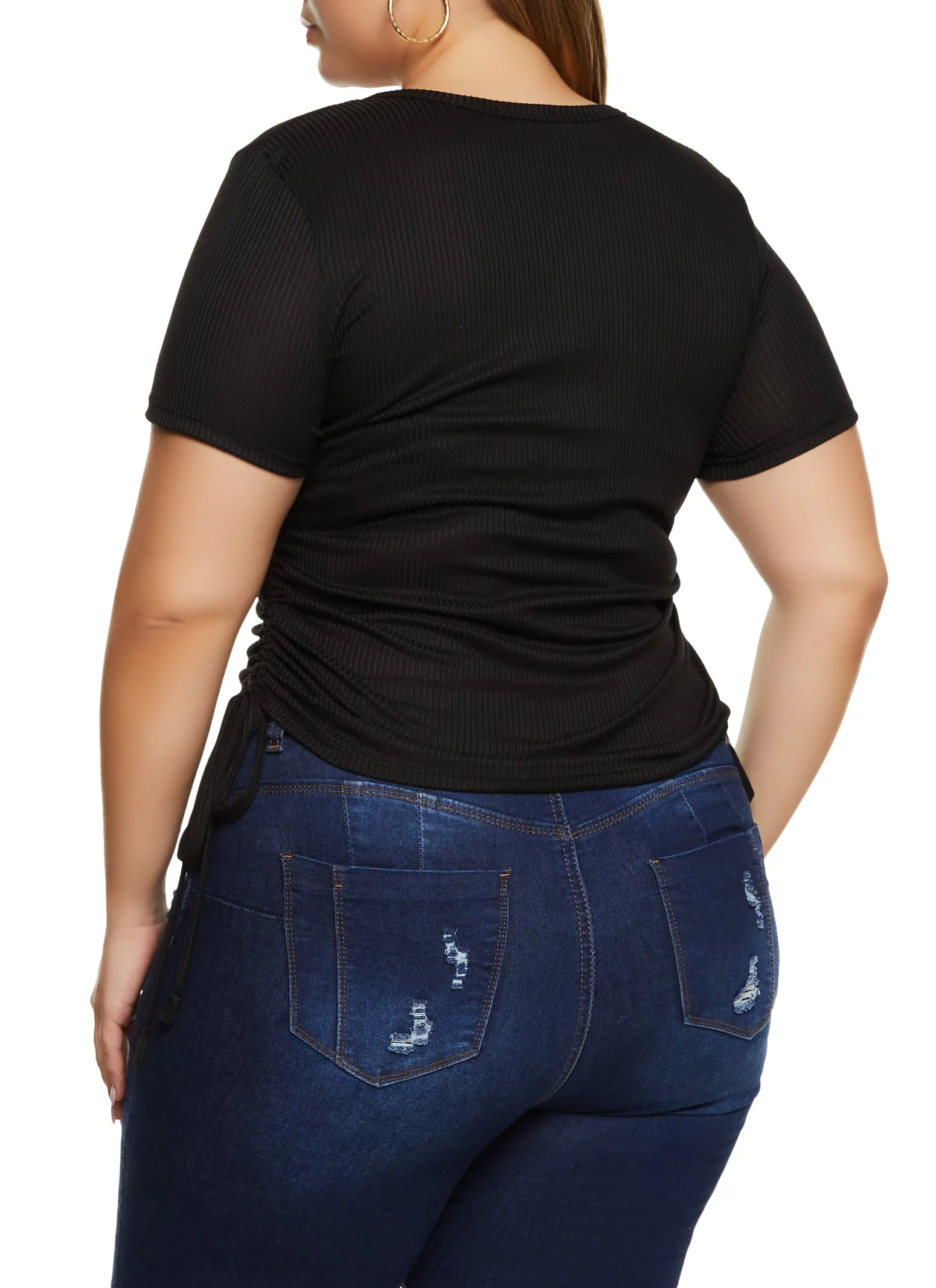 Plus Size Rib Knit Button Front Ruched Tee sold by Rainbow product image thumbnail 3