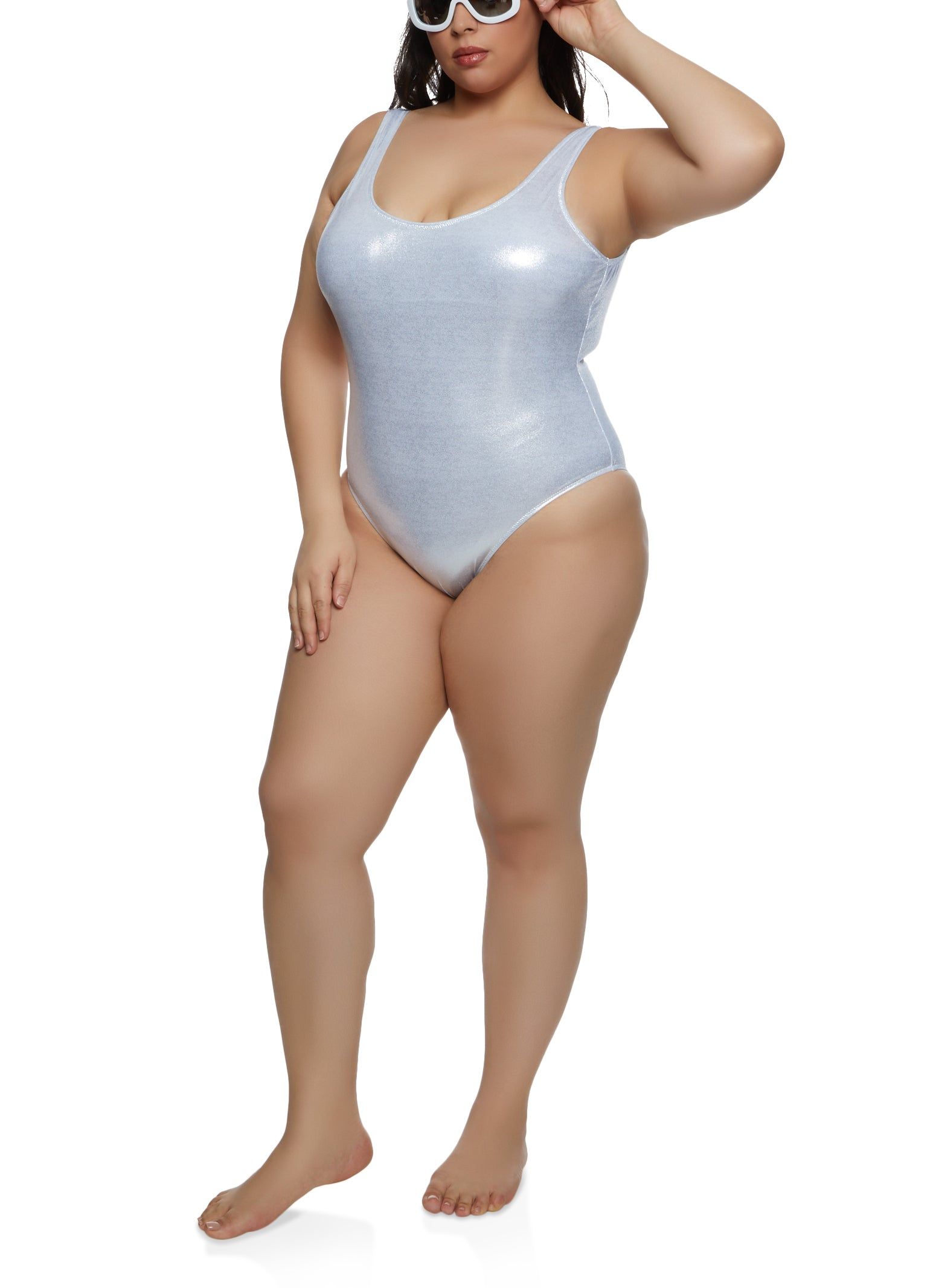 Plus Size Holographic Scoop Neck One Piece Swimsuit sold by Rainbow product image thumbnail 2