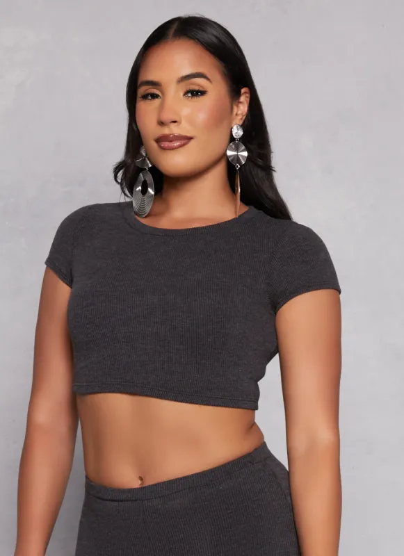 Ribbed Knit Cropped Tee sold by Rainbow