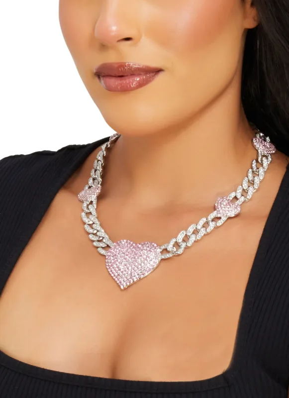 Pave Cubic Zirconia Heart Chain Necklace sold by Rainbow