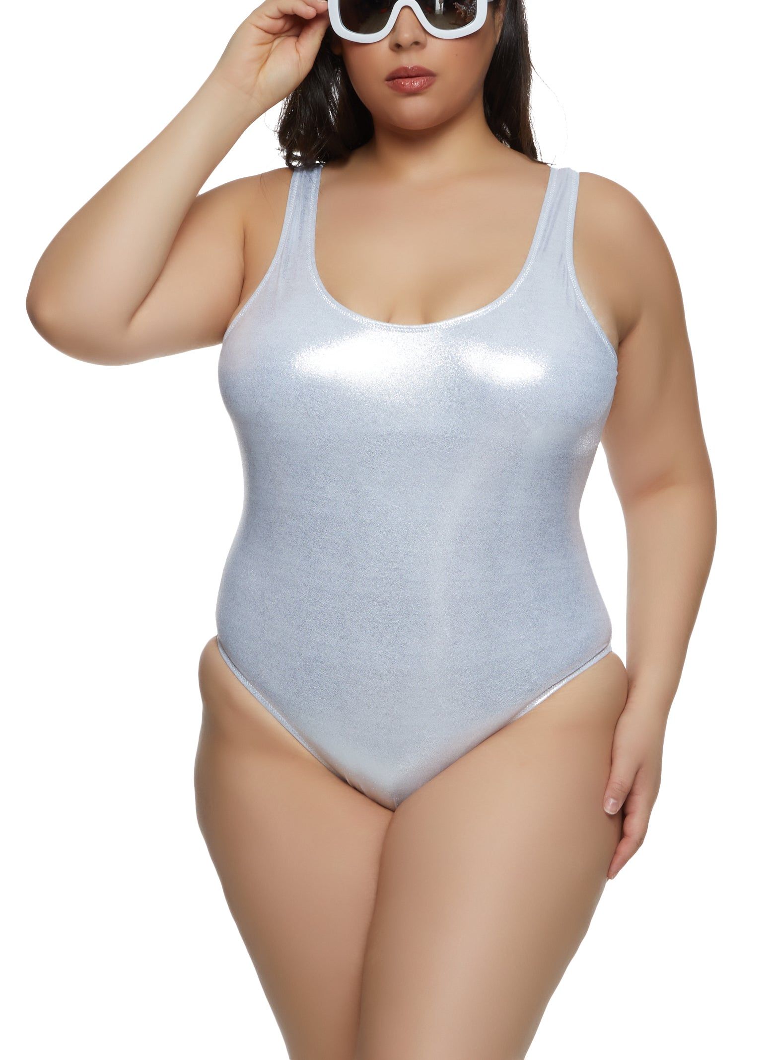 Plus Size Holographic Scoop Neck One Piece Swimsuit sold by Rainbow