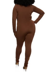 Plus Size Long Sleeve Mock Neck Catsuit sold by Rainbow