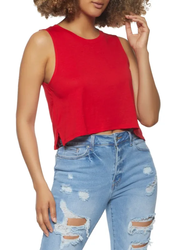 Side Slit Cropped Tank Top sold by Rainbow