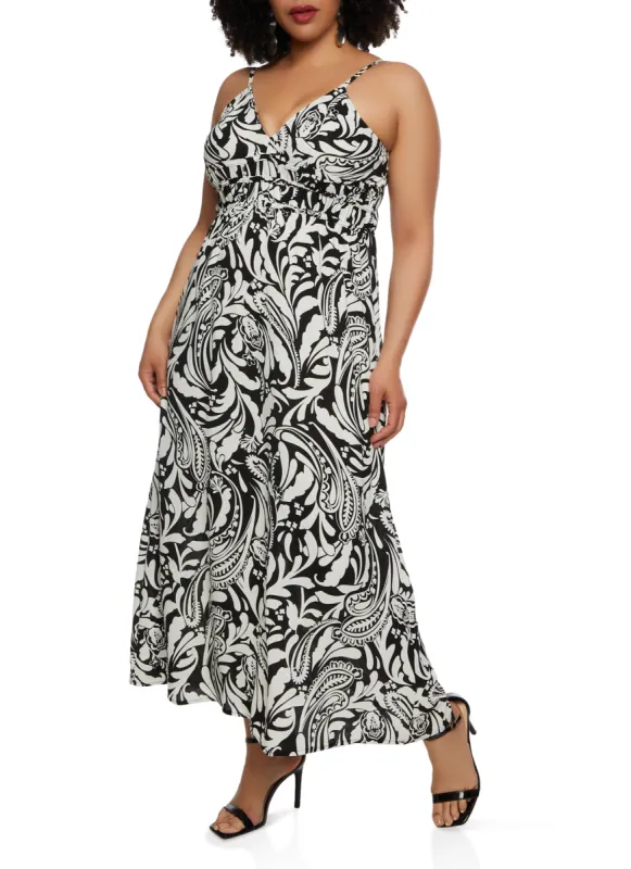Plus Size Paisley Print Smocked Waist Maxi Dress sold by Rainbow