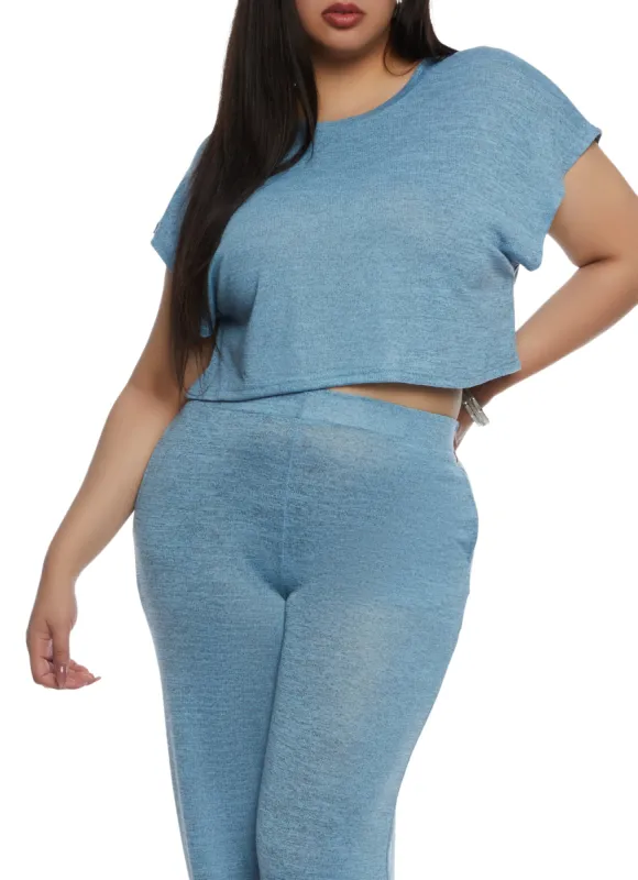 Plus Size Daisy Brushed Knit Crew Neck Crop Top sold by Rainbow