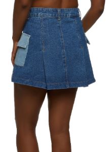 Pleated Denim Cargo Mini Skirt sold by Rainbow