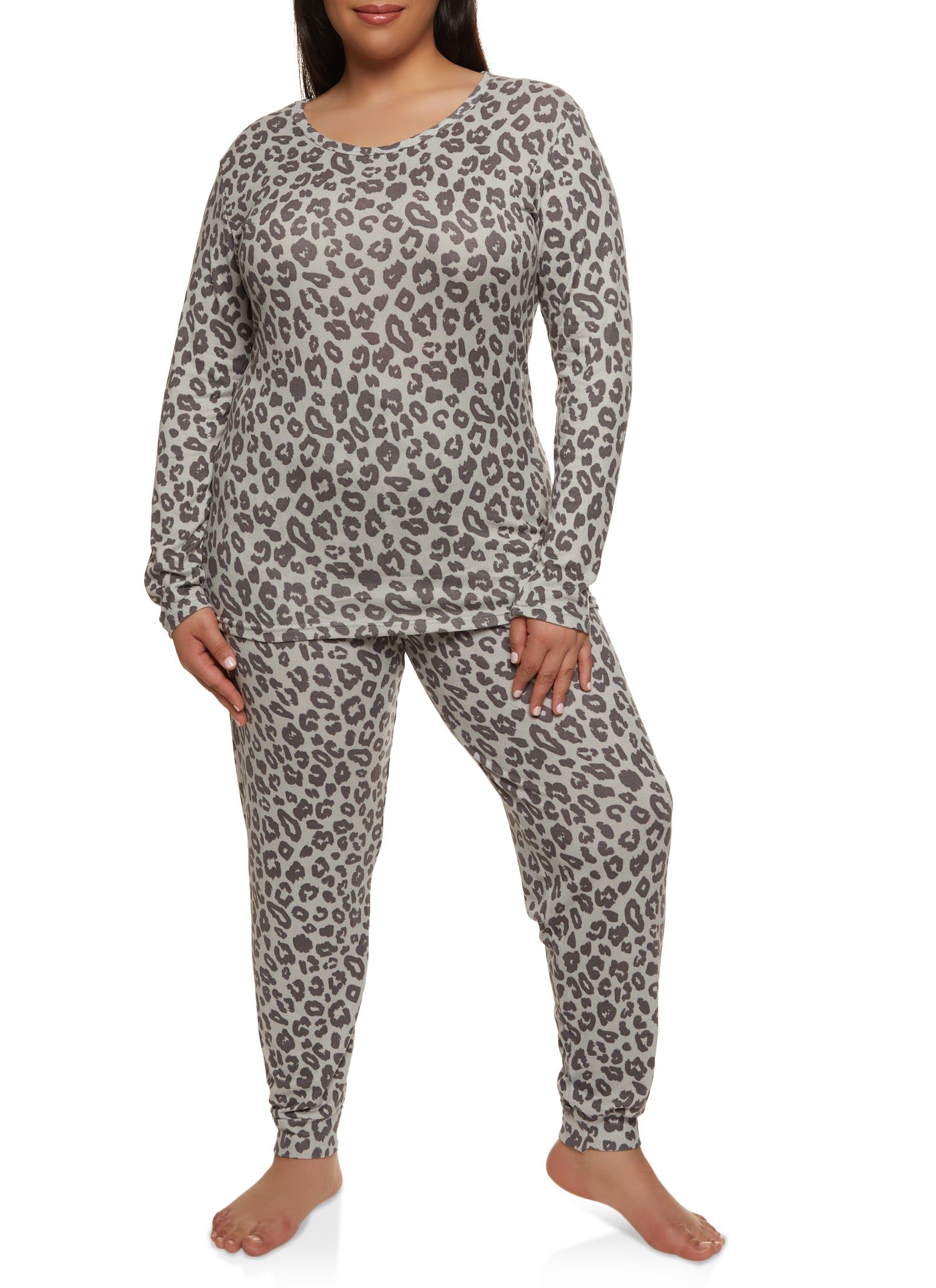 Plus Size Leopard Print Long Sleeve Pajama Top and Pants sold by Rainbow product image thumbnail 2