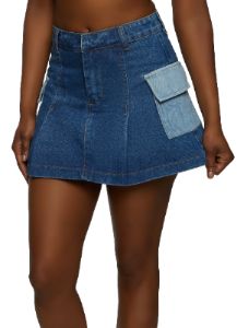 Pleated Denim Cargo Mini Skirt sold by Rainbow