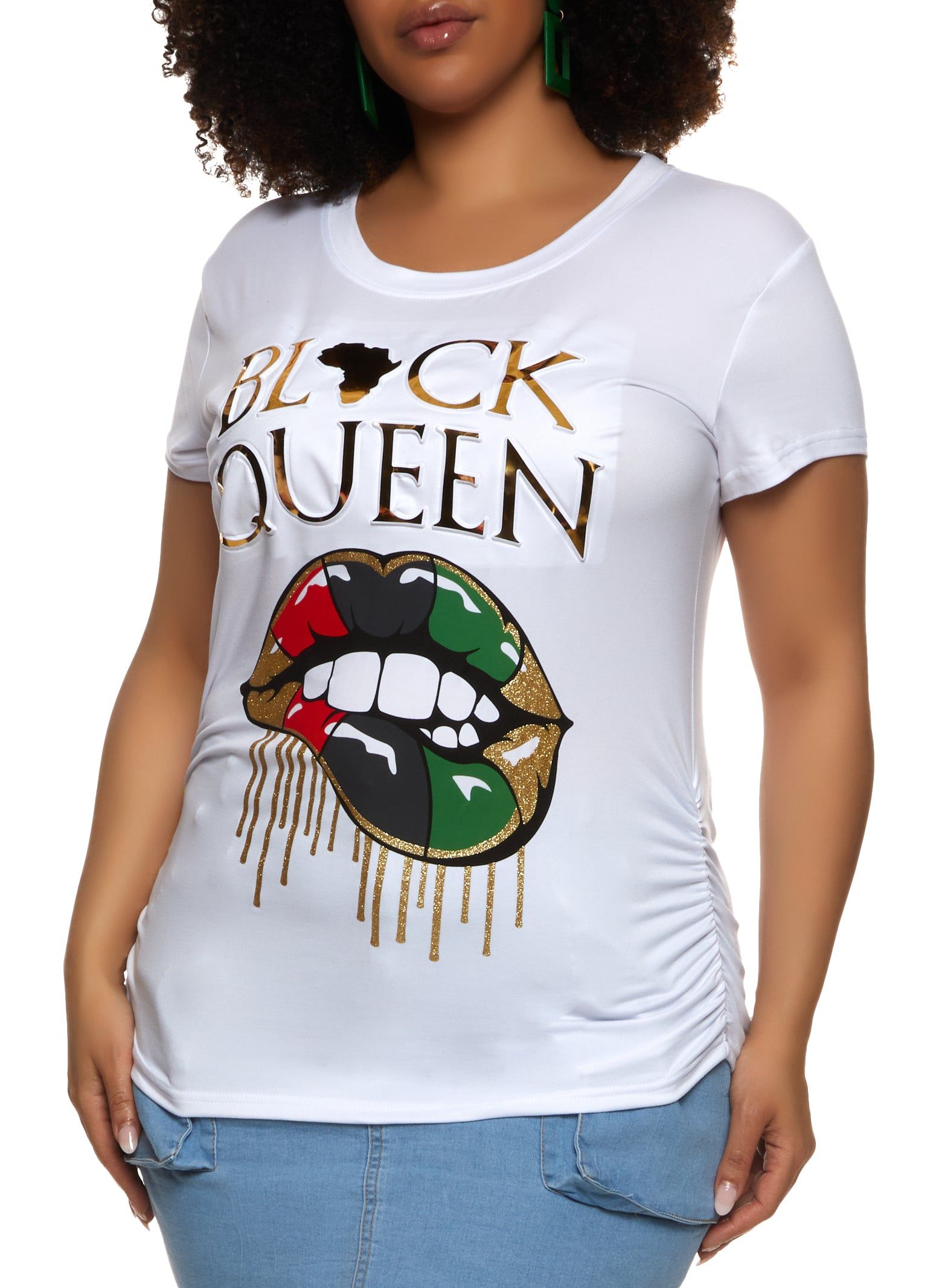 Plus Size Black Queen Embossed Foil Graphic Tee sold by Rainbow