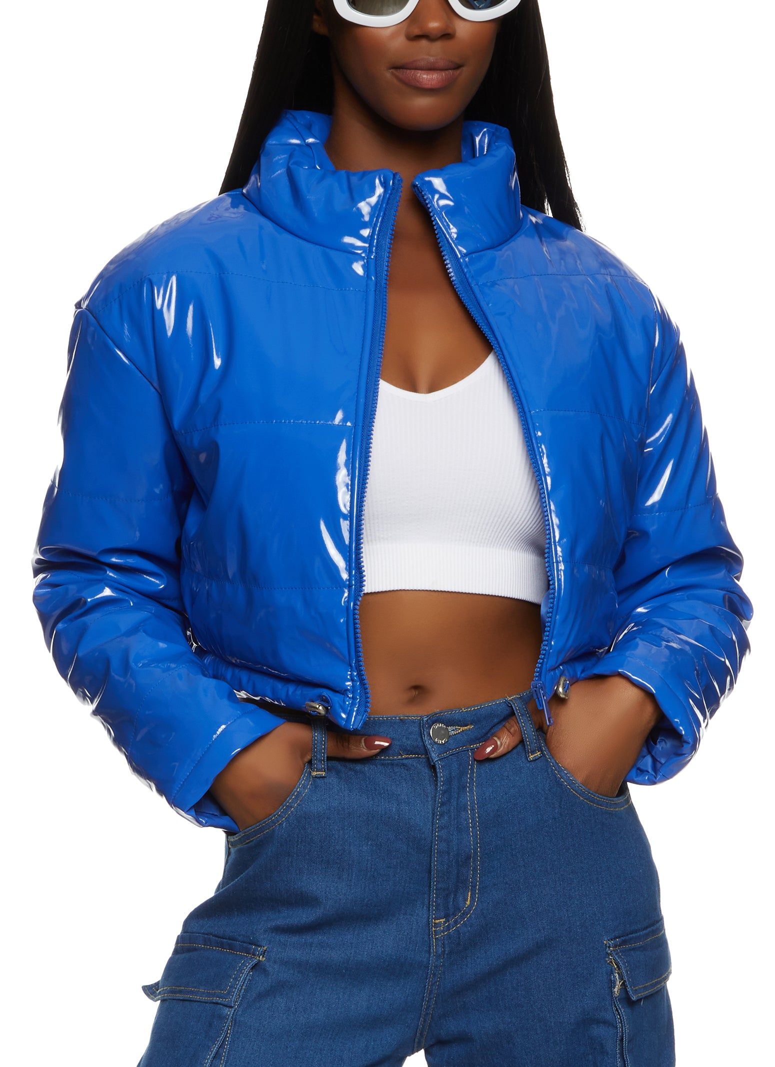 Faux Patent Leather Puffer Jacket sold by Rainbow