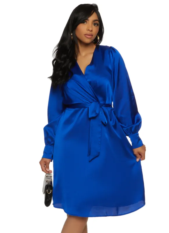 Haute Monde Satin Tie Waist Wrap Dress sold by Rainbow