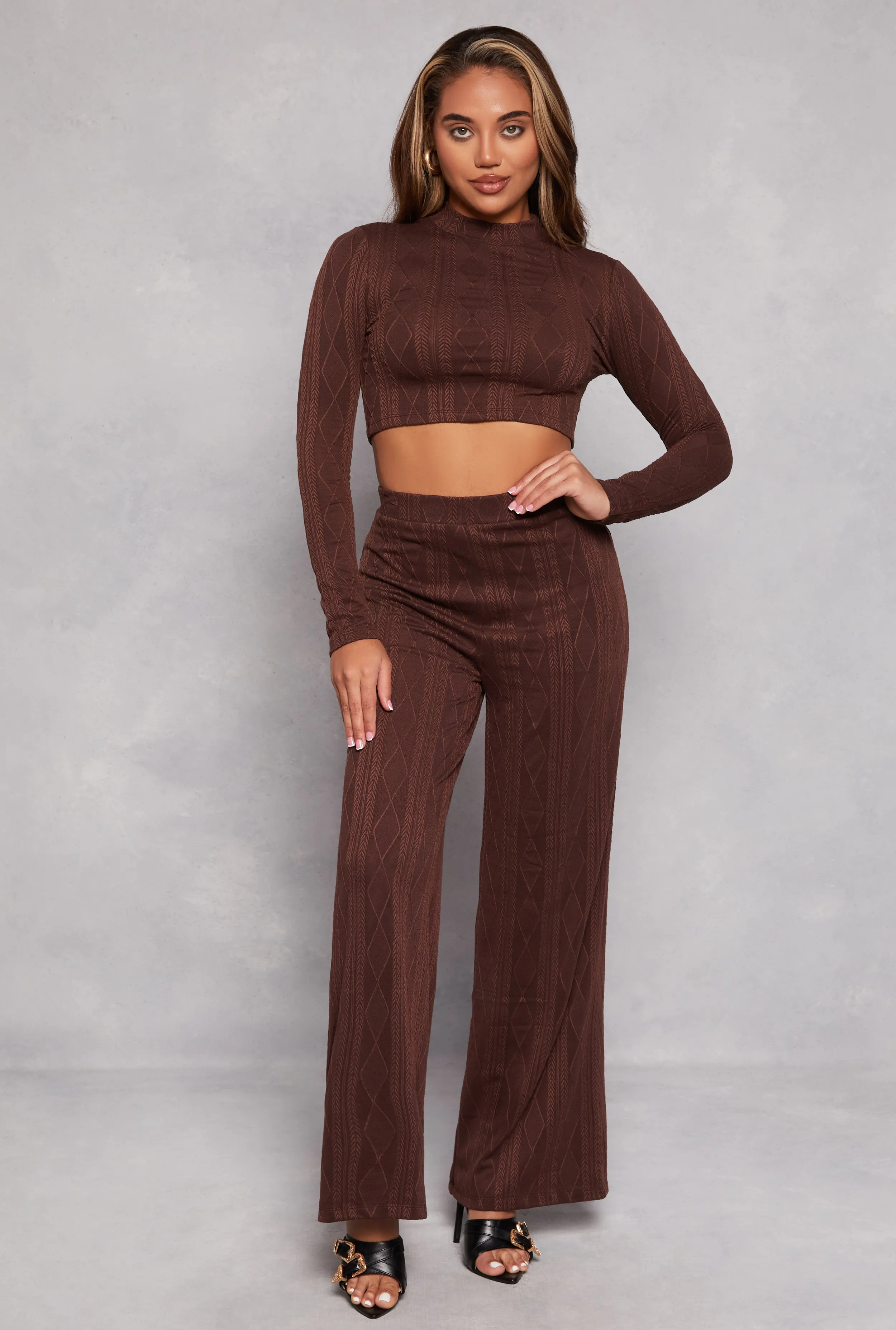 Cable Knit Mock Neck Long Sleeve Crop Top sold by Rainbow product image thumbnail 2