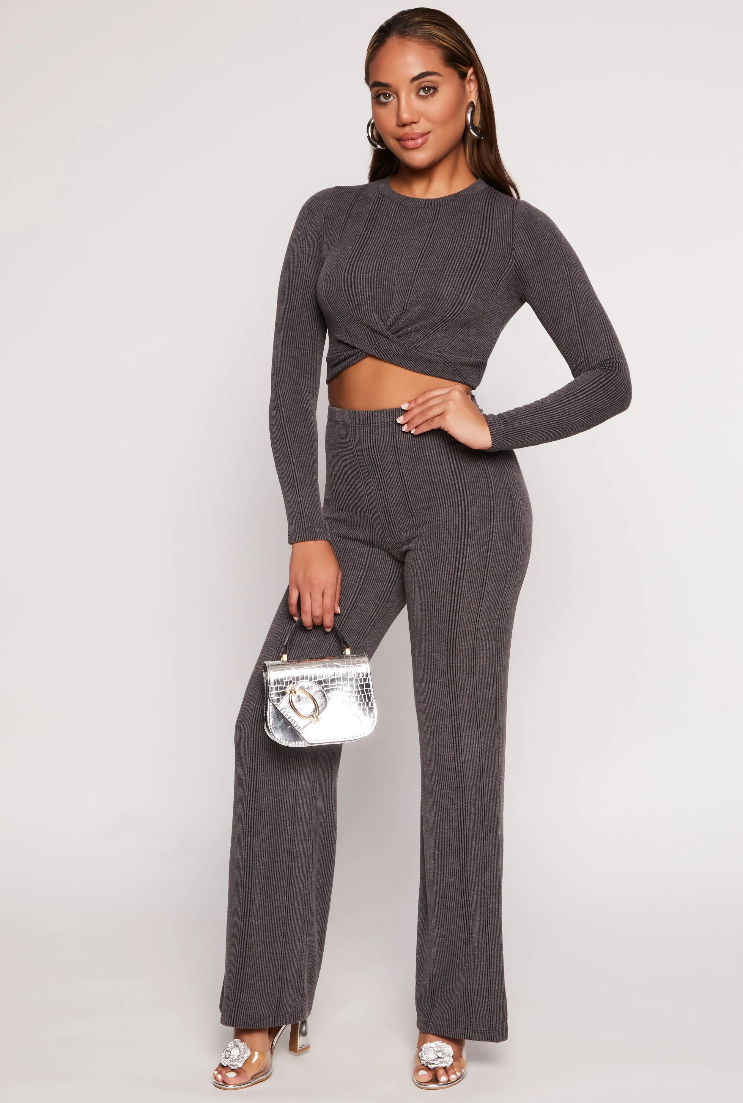 Ribbed Knit Wide Leg High Waist Pants sold by Rainbow