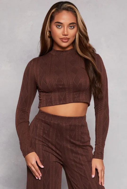 Cable Knit Mock Neck Long Sleeve Crop Top sold by Rainbow