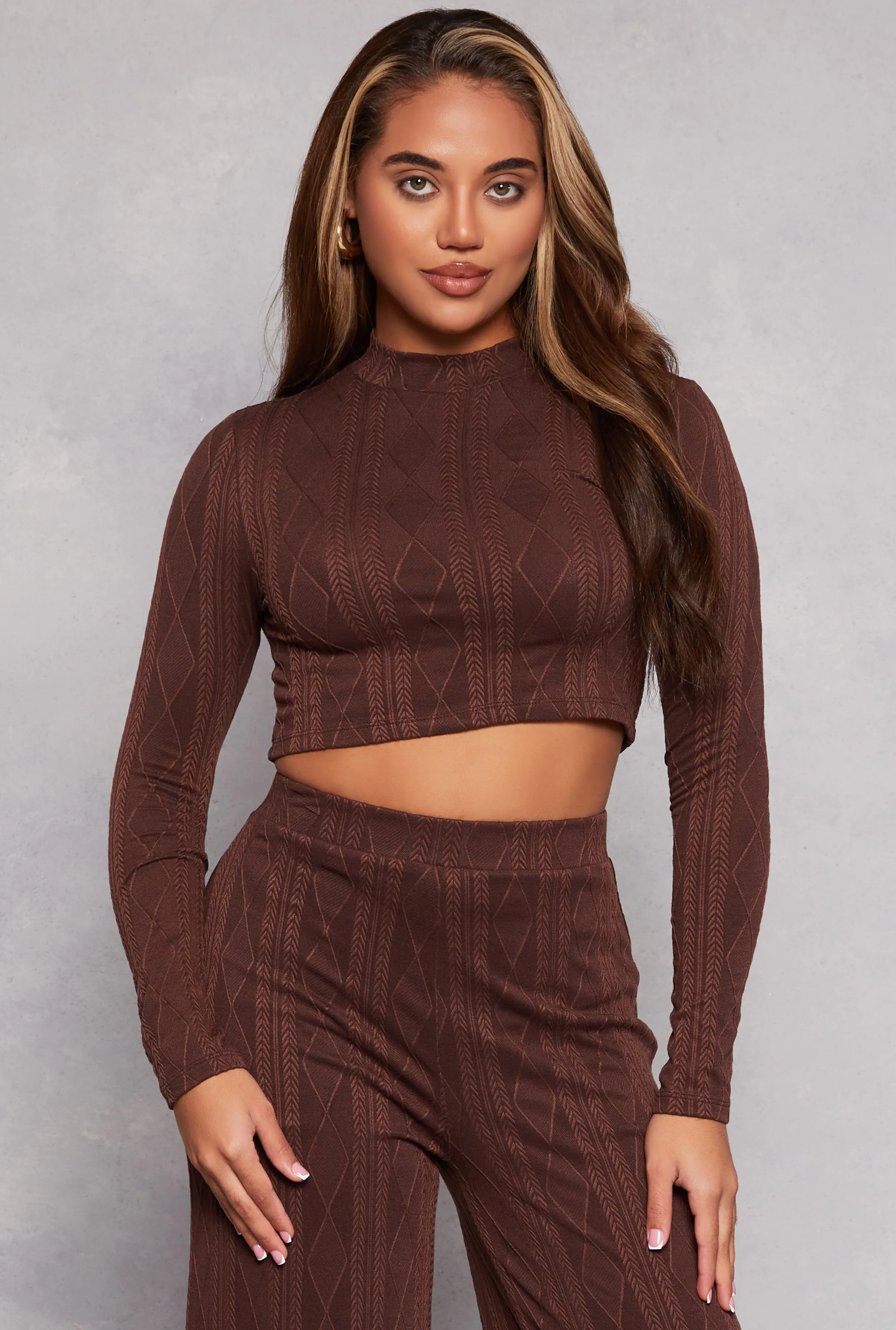 Cable Knit Mock Neck Long Sleeve Crop Top sold by Rainbow