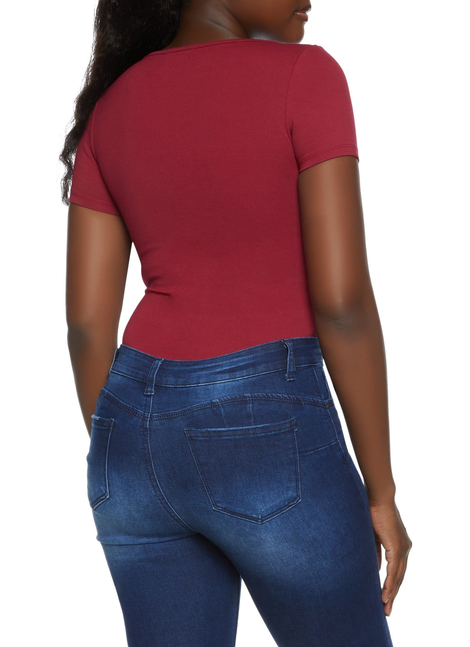 Solid Short Sleeve Square Neck Bodysuit sold by Rainbow product image thumbnail 3