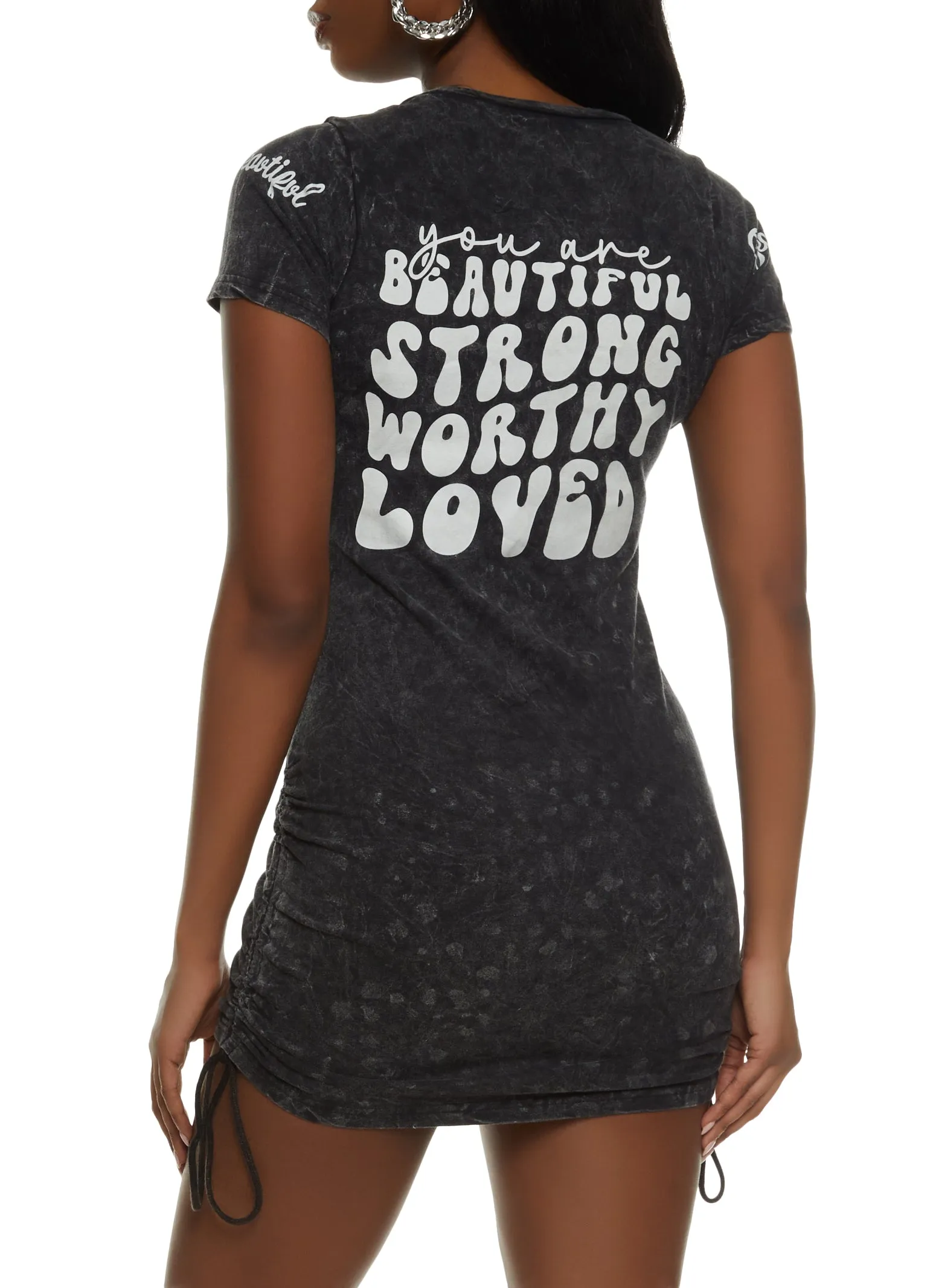 Beautiful Positive Vibes Only Ruched T Shirt Dress sold by Rainbow product image thumbnail 3
