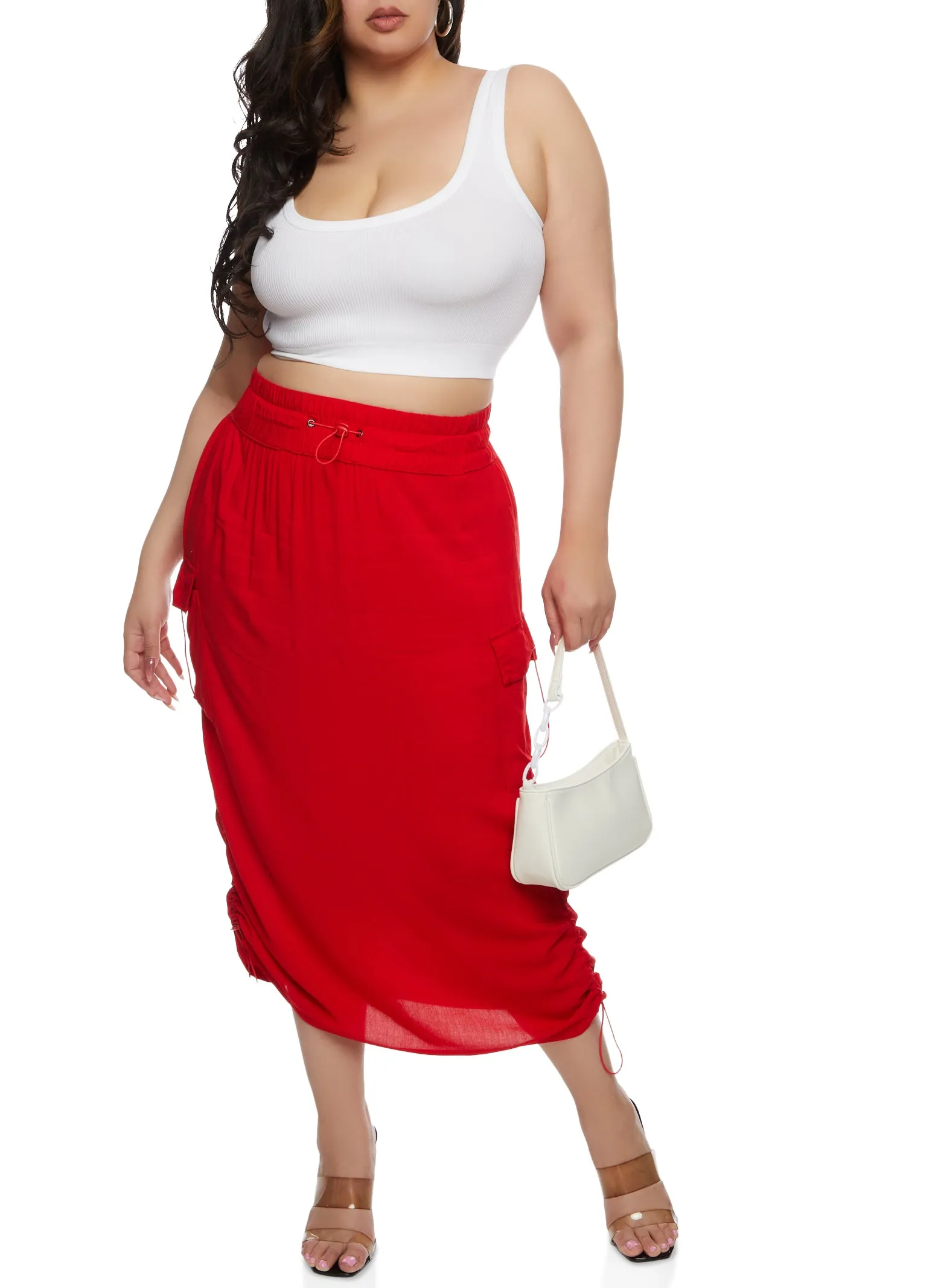 Plus Size Linen Toggle Drawstring Hem Cargo Skirt sold by Rainbow