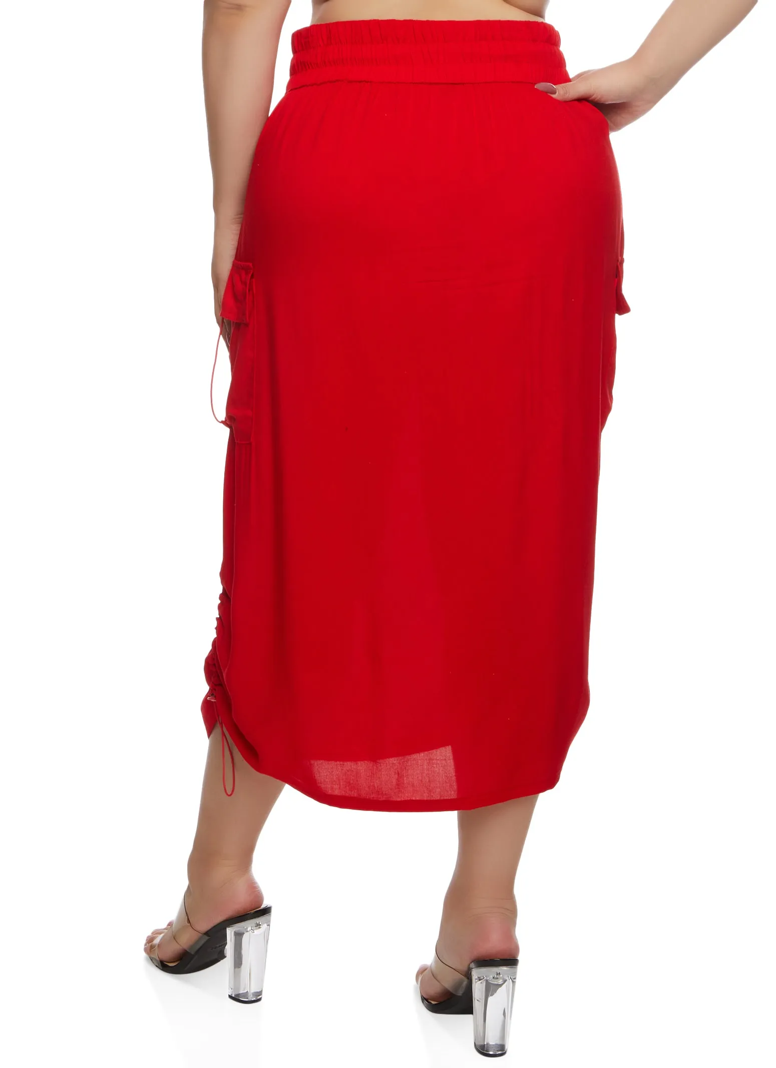 Plus Size Linen Toggle Drawstring Hem Cargo Skirt sold by Rainbow product image thumbnail 3