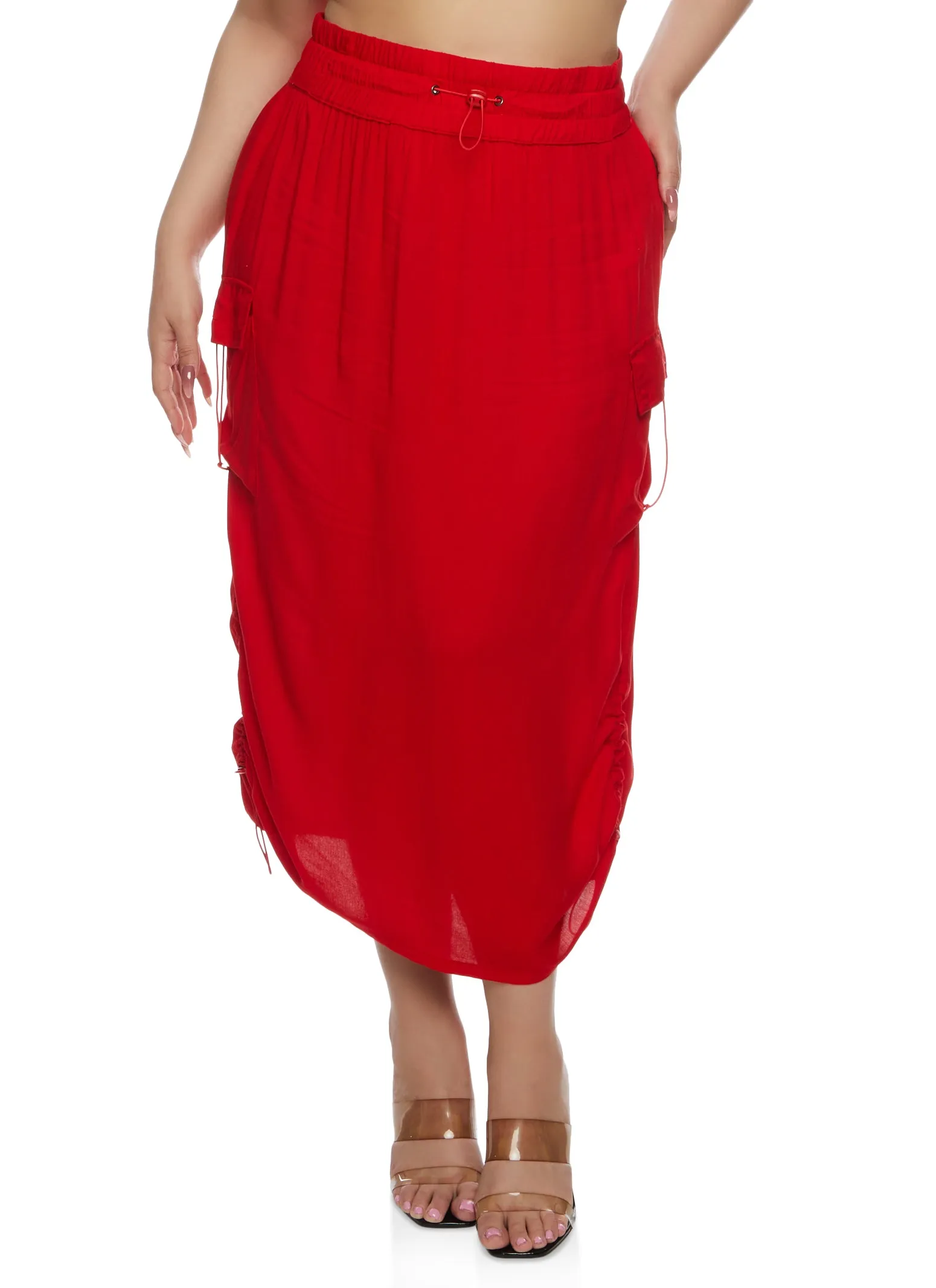 Plus Size Linen Toggle Drawstring Hem Cargo Skirt sold by Rainbow product image thumbnail 2