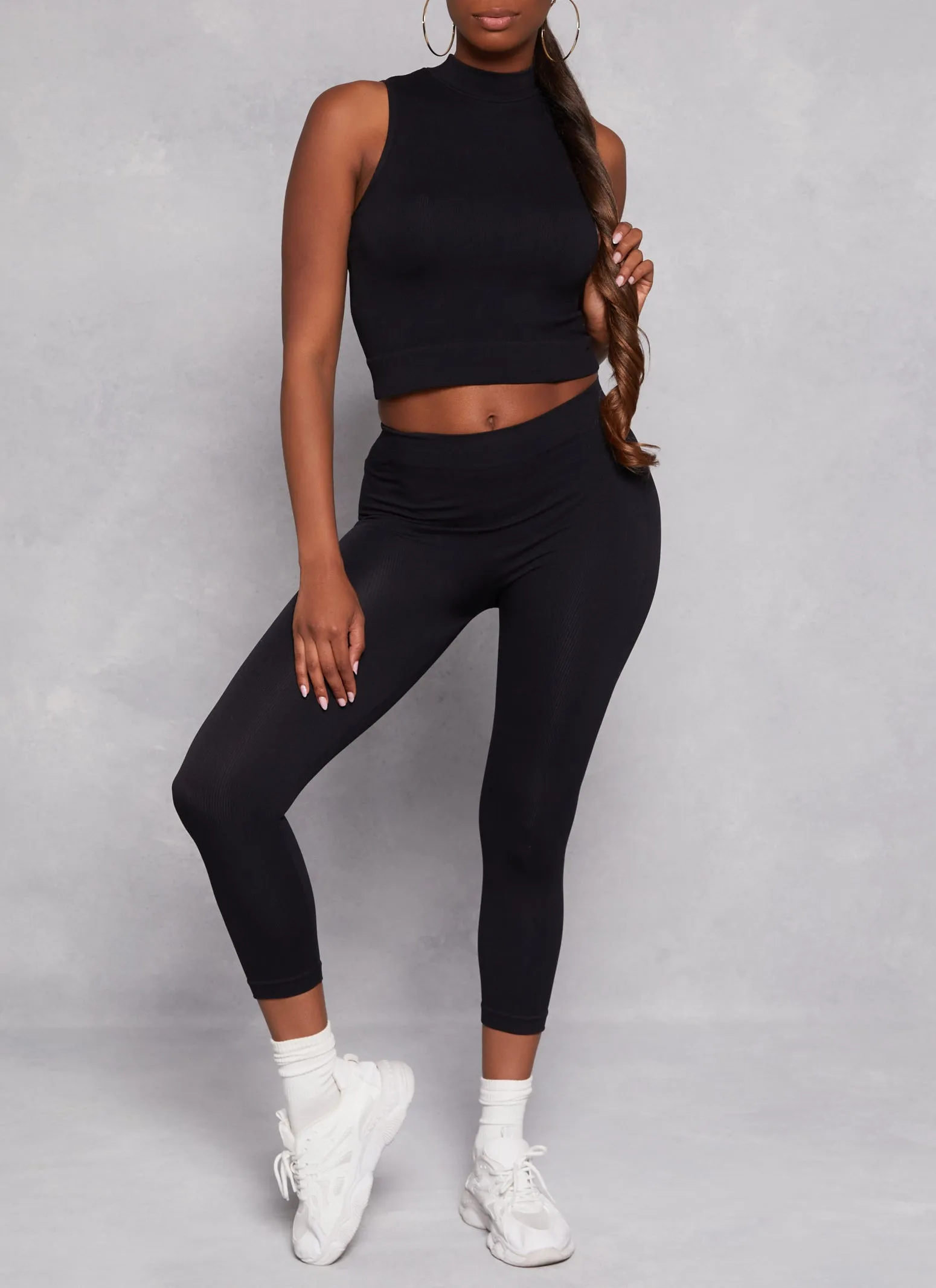 Seamless Mock Neck Crop Top and Leggings sold by Rainbow