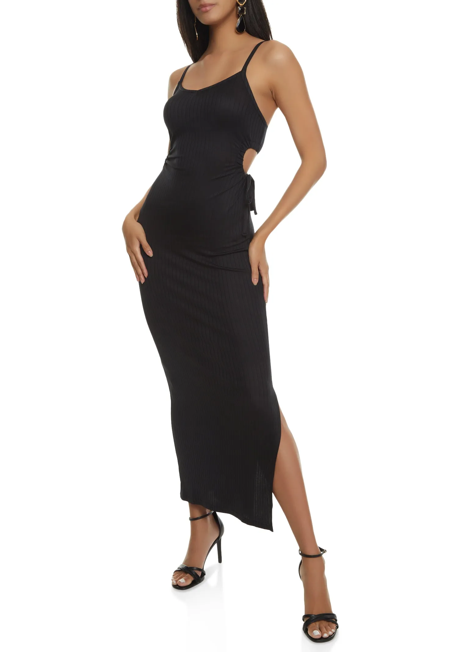 Rib Knit Cut Out Side Cami Dress sold by Rainbow