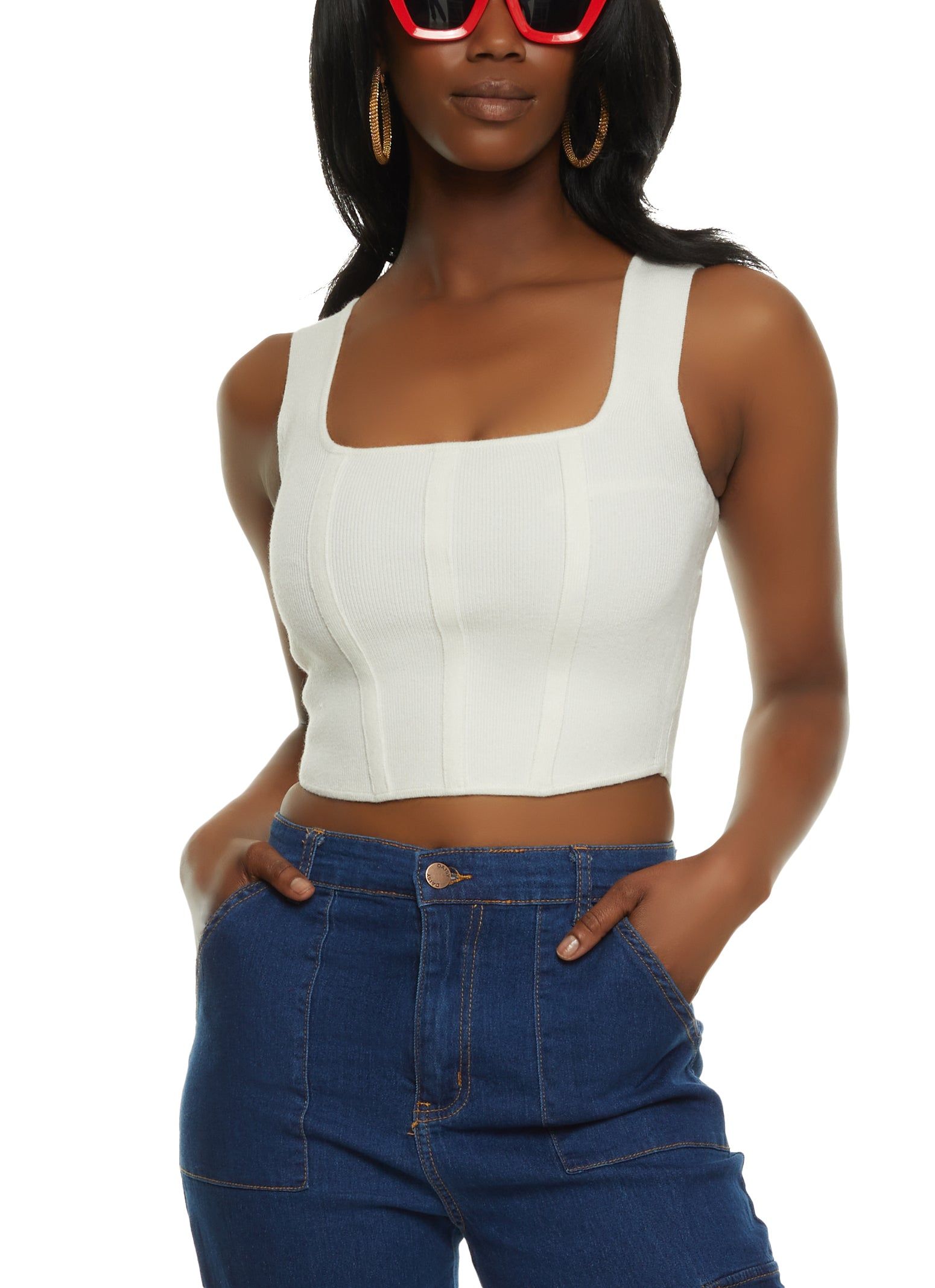Ribbed Square Neck Corset Top sold by Rainbow