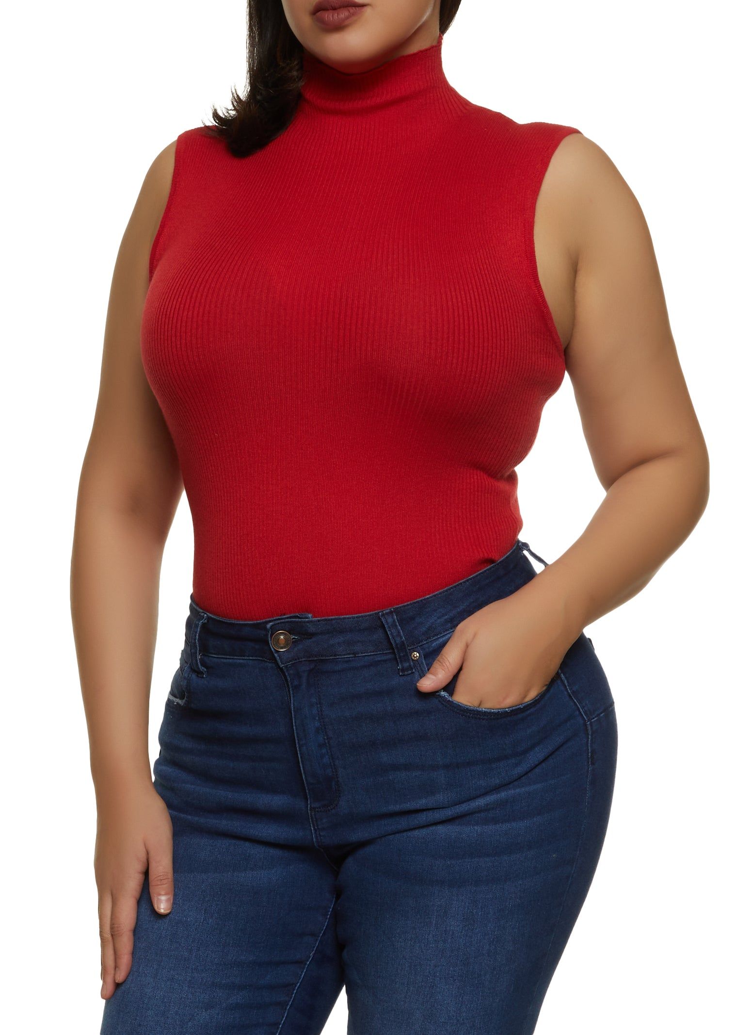 Plus Size Ribbed Knit Mock Neck Bodysuit sold by Rainbow product image thumbnail 2